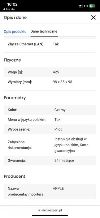 Apple tv hd 32gb czarny