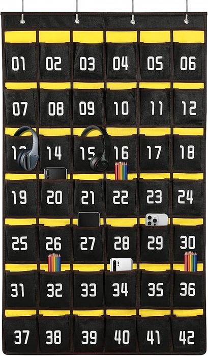Organizer na telefony 42 kieszonki - wieszak na smartfony do szkoły bi
