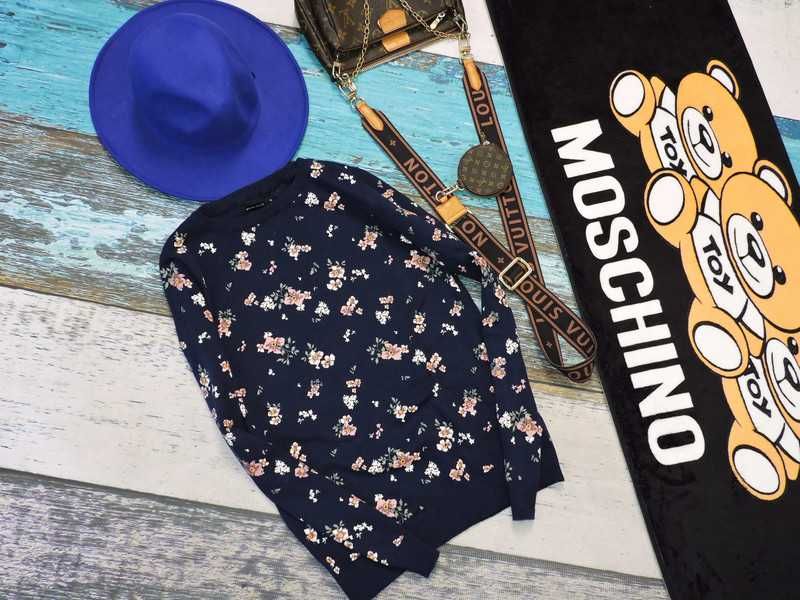 House sweterek granat kwiatuszki XS