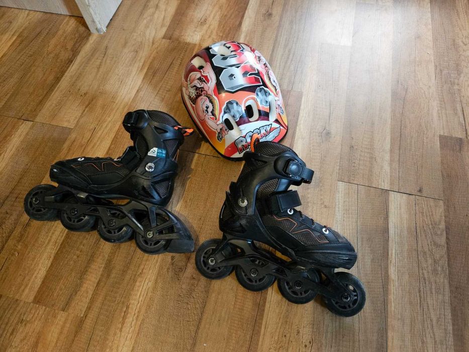 Rolki dziecięce, czarne, regulowane, rozmiar 29 - 32 plus Kask XS