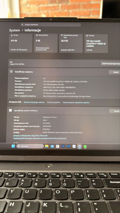 Lenovo Legion 5 Pro 16ITH6H – i7-11800H / 32 GB RAM / RTX 3060 6 GB / SSD 512 GB