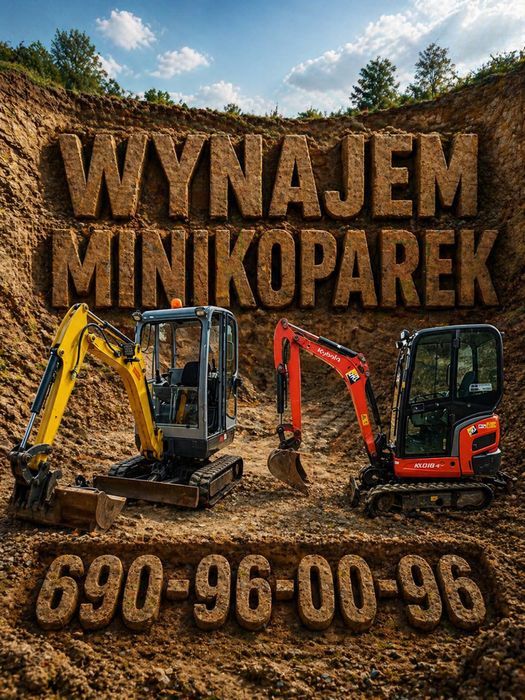Wynajem wypożyczalnia minikoparki minikoparka koparki koparka transport