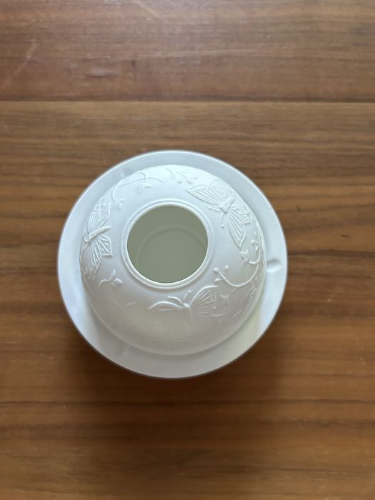 Litofan, świecznik na tealight bialy w motylki