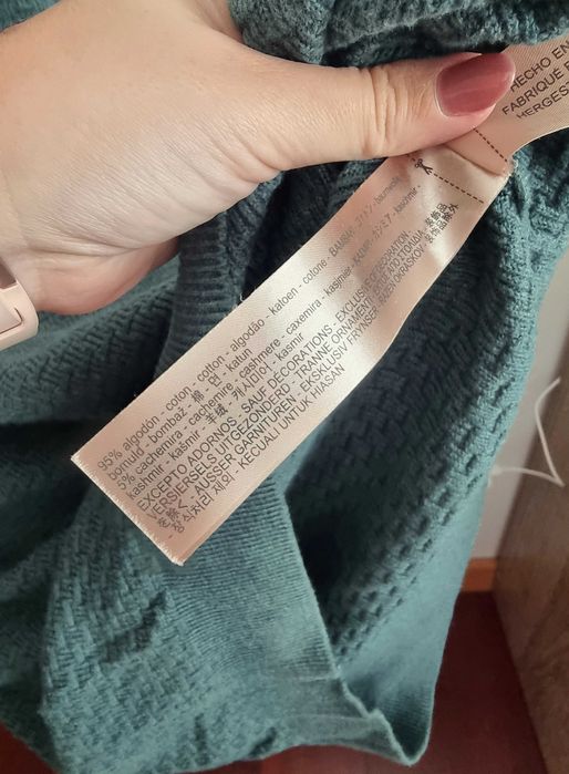 Camisola verde marinho Massimo Dutti Cotton Cashmere, tamanho L