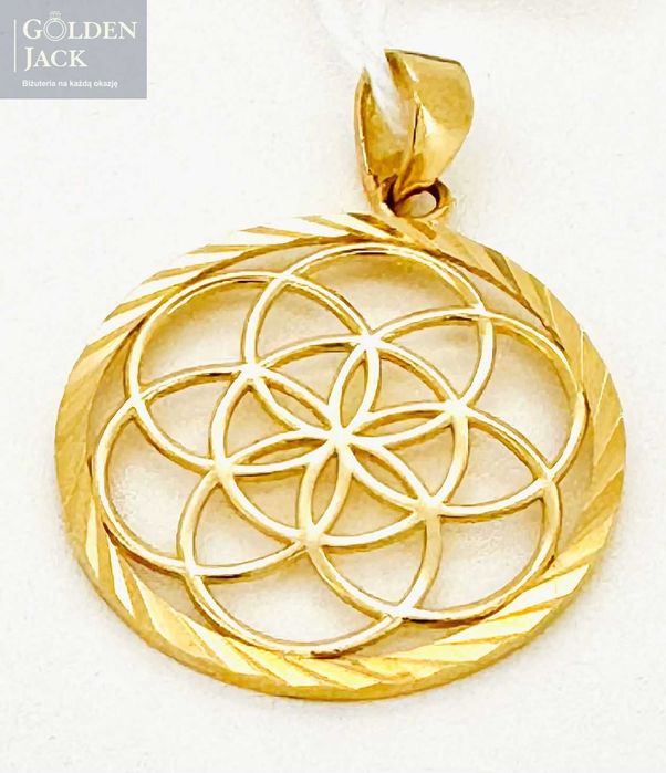 Złota zawieszka wisiorek Kółko Mandala złoto pr. 585 waga 1,01 g 2,4cm