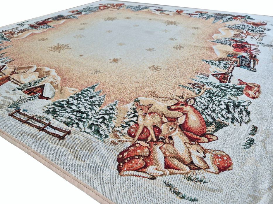 Obrus z zimowym akcentem 100x100 cm złota nitka DZ01 LX