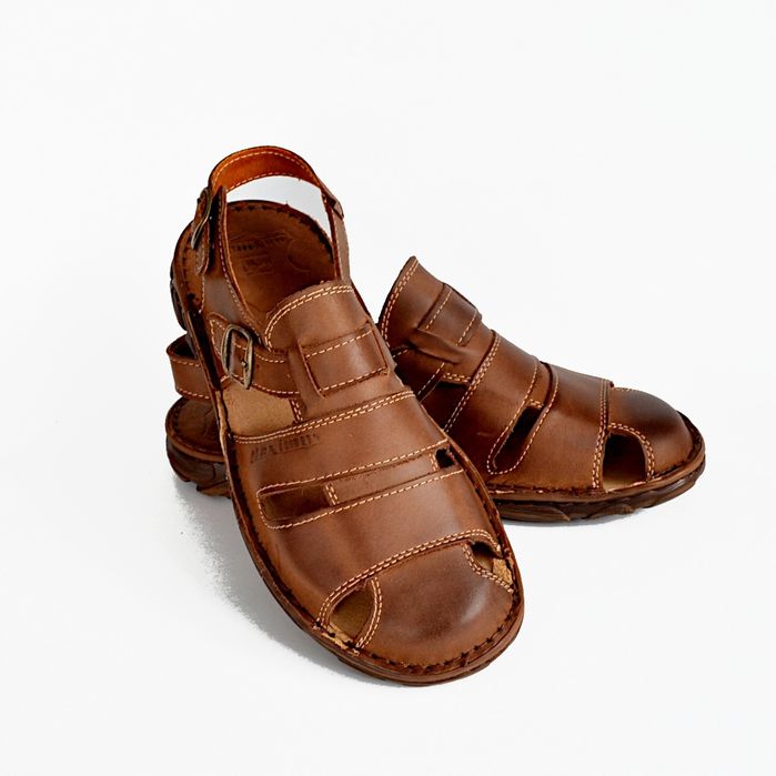 042 Skórzane polskie sandały męskie skóra MAXIMUS brązowe 45