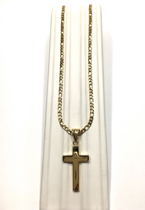 Złoty męski łańcuszek Figaro z krzyżykiem•pozłacany 18K 0,750