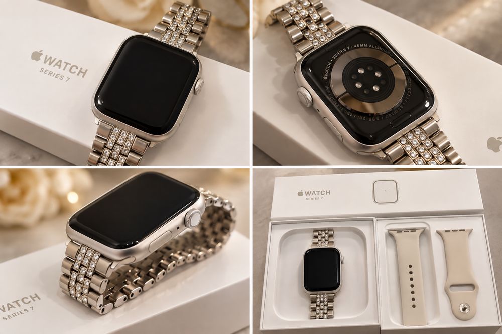 Apple Watch Series 7 45mm GPS Starlight + bransoleta + pudełko