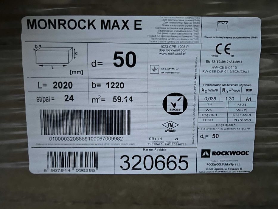 Rockwool - MONROCK E # 5 cm - 51,75 m2. Wełna prasowana dachowa.