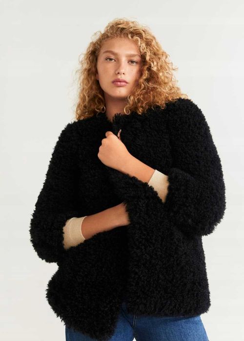 Mango płaszcz damski czarny oversize  sztuczne futerko  rozmiar S