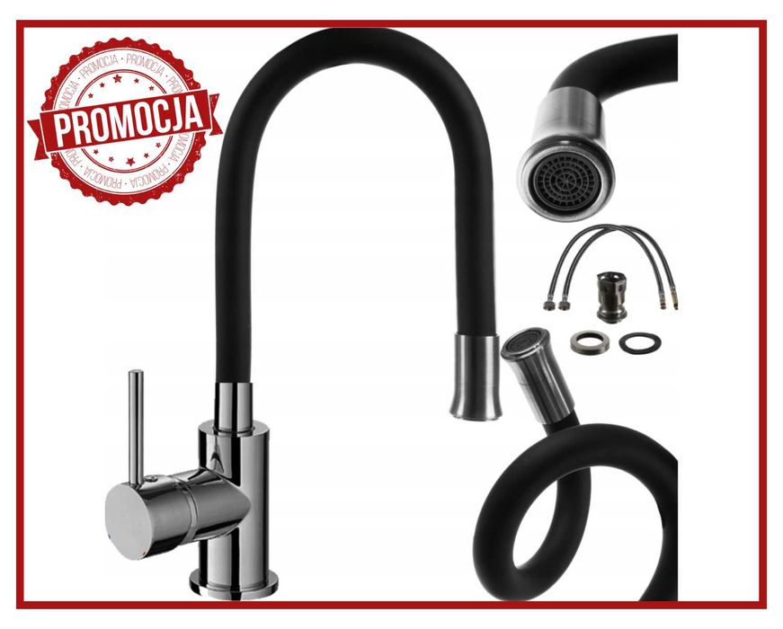 BATERIA KUCHENNA Czarna Elastyczna Wylewka Giętka Kran (PROMOCJA)