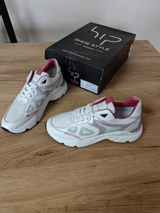 Nowe, białe buty sportowe, sneakersy, kolorowe wstawki, Hip