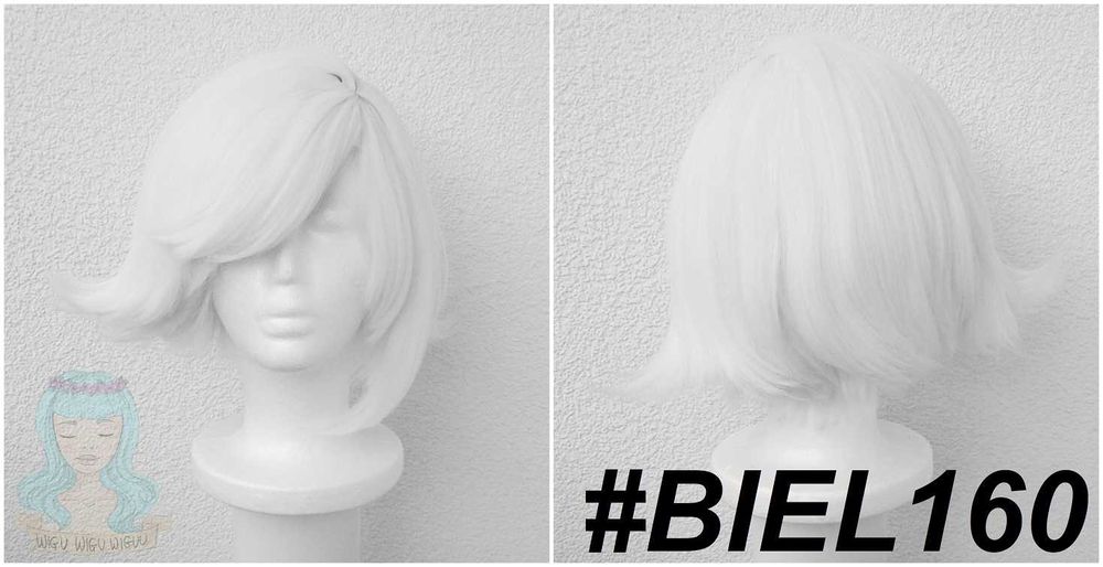 Biała gęsta krótka peruka z grzywką przedziałkiem krótki gęsty biały biel wig cosplay Hazbin Hotel Angel Dust do ramion halloween na przebranie zabawę