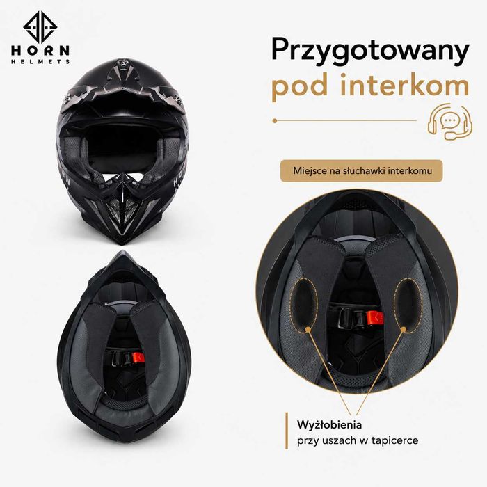Kask Motocyklowy cross enduro quad Horn H915 czarny mat + gogle ECE 22.06 XS-XL