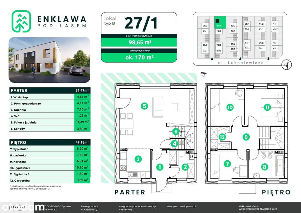 Enklawa pod Lasem - dom 27/1 z ogrodem, 2 miejsca postojowe, rolety