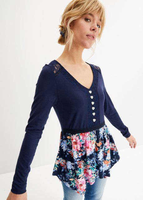 B.P.C asymetryczna tunika z nadrukiem koronka r.48/50