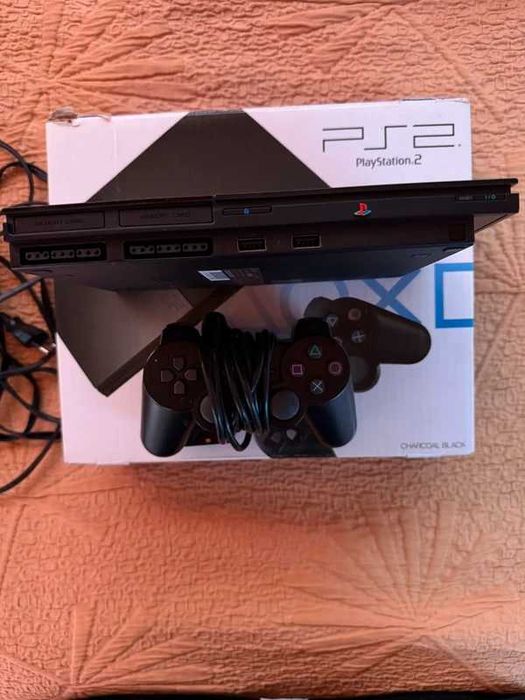 Consola PlayStation 2 (PS2) Slim Charcoal Black + Caixa Original + 6 Jogos