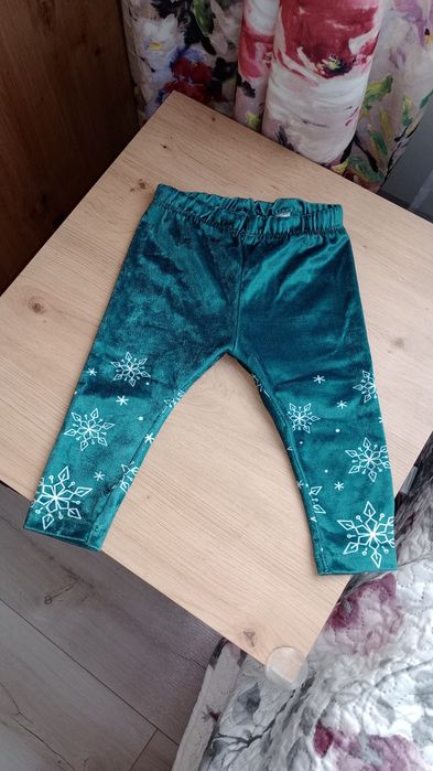 Legginsy spodnie świąteczne dla dziewczynki 74 welur zielone