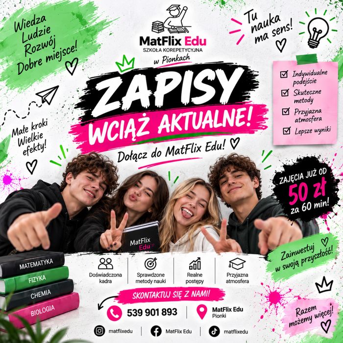 Korepetycje Stacjonarne w Pionach z Matematyki,  Fizyki i Chemiii