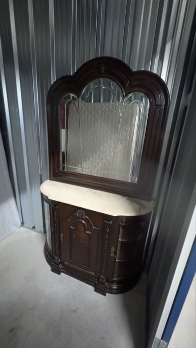 Aparador Clássico com Espelho e Mármore – Madeira Maciça
