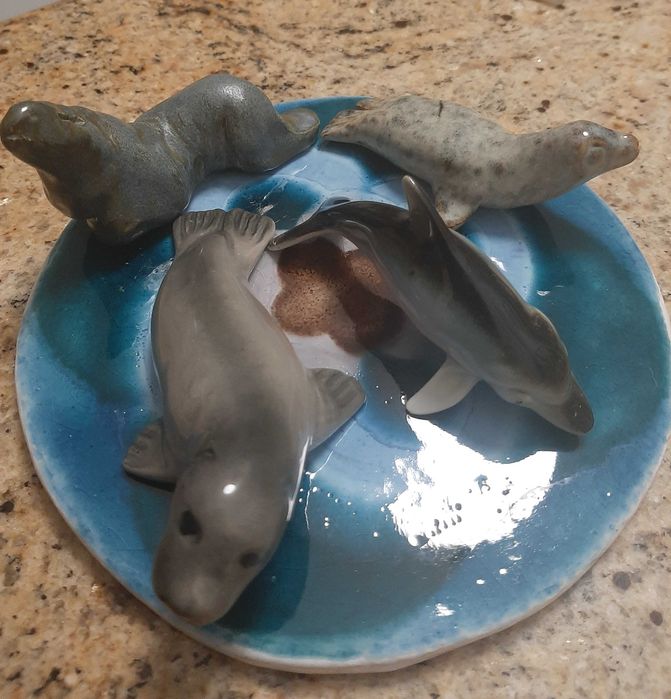 figurki z z porcelany foczka delfin