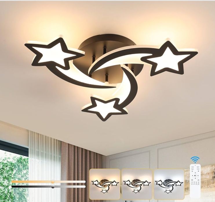 Nowoczesna Lampa Sufitowa LED Gwiazdy 3D + Pilot | NOWA