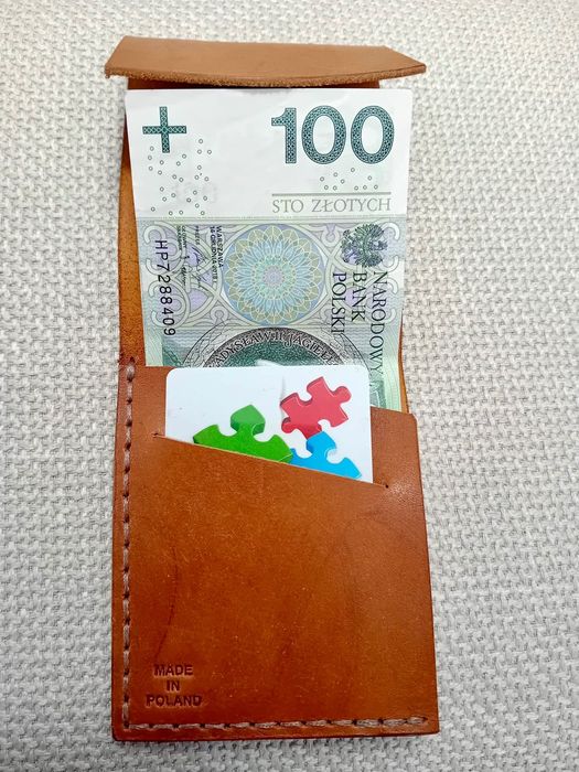 Minimalistyczny portfel ręcznie szyty ze skóry naturalnej