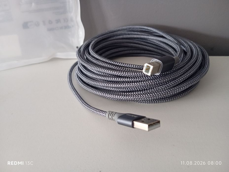 Długi 9 metrowy kabel USB w solidnym, tekstylnym (nylonowym) oplocie