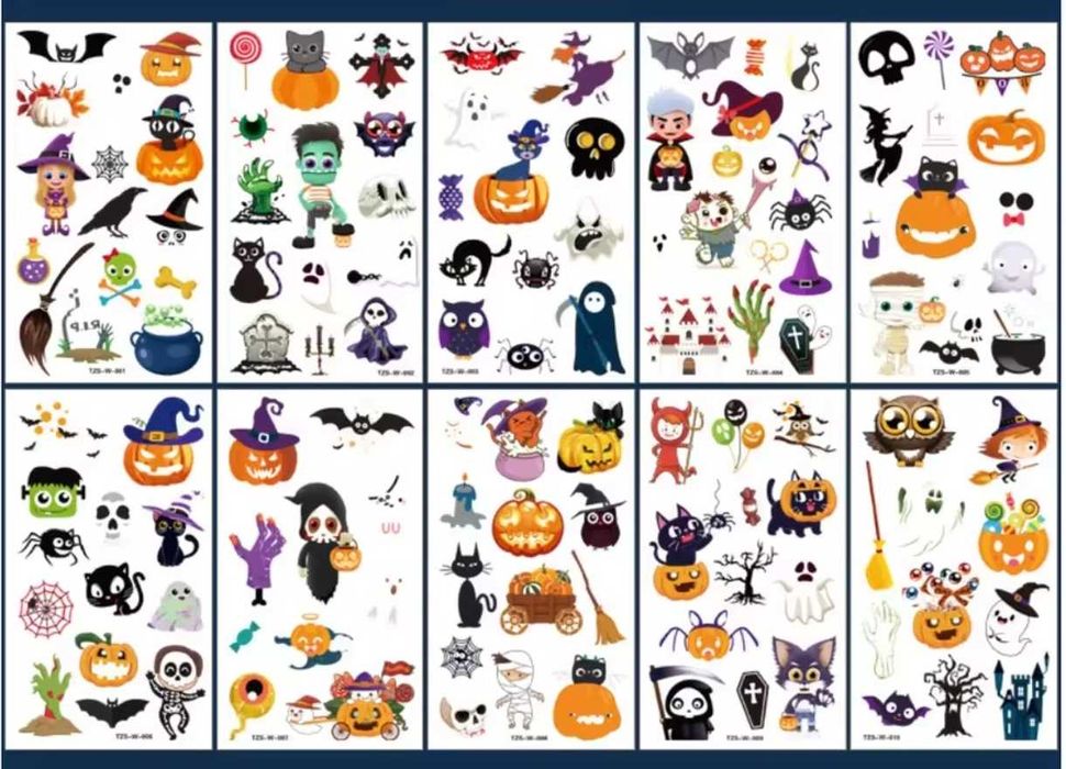 Naklejki 70x120mm 10szt. DL-HALL,świecące,halloween,zombi,strachy