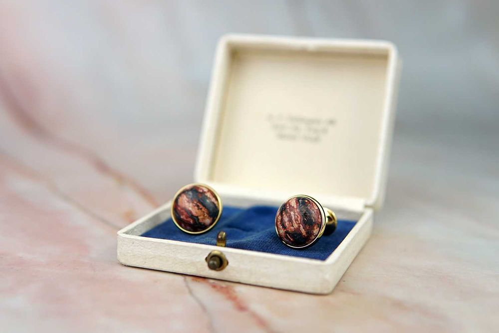 NOWE złote spinki koszulowe do mankietów jaspis kamień czerwone boho