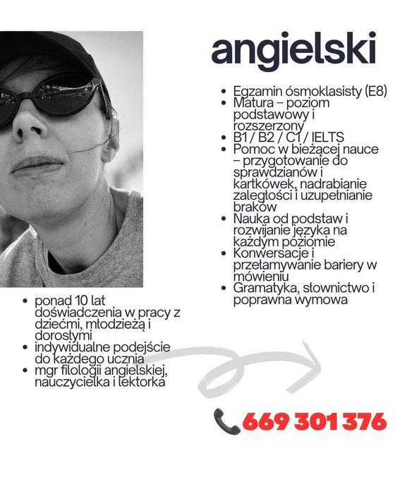 Język angielski - Egzaminy (E8 i matura), Konwersacje, Korepetycje, General English