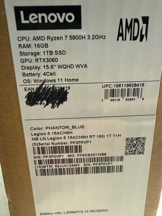 Lenovo Legion 5 15ACH6H Ryzen 7 5800H RTX 3060 16ram 1TB 2K 165hz