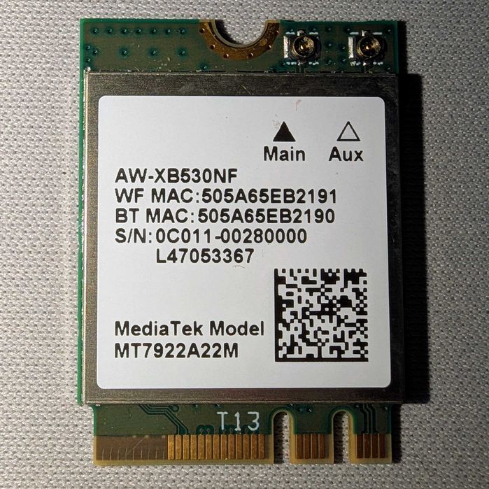 Wi-Fi модуль, адаптер MediaTek MT7922A22M (Wi-Fi 6 802.11ax, Bluetooth 5.2, M.2 2230) [AW-XB530NF] Оригінал