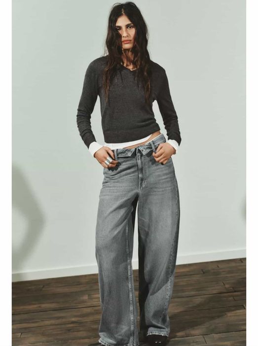 Сірі джинси з ефектом завернутого пояса Zara