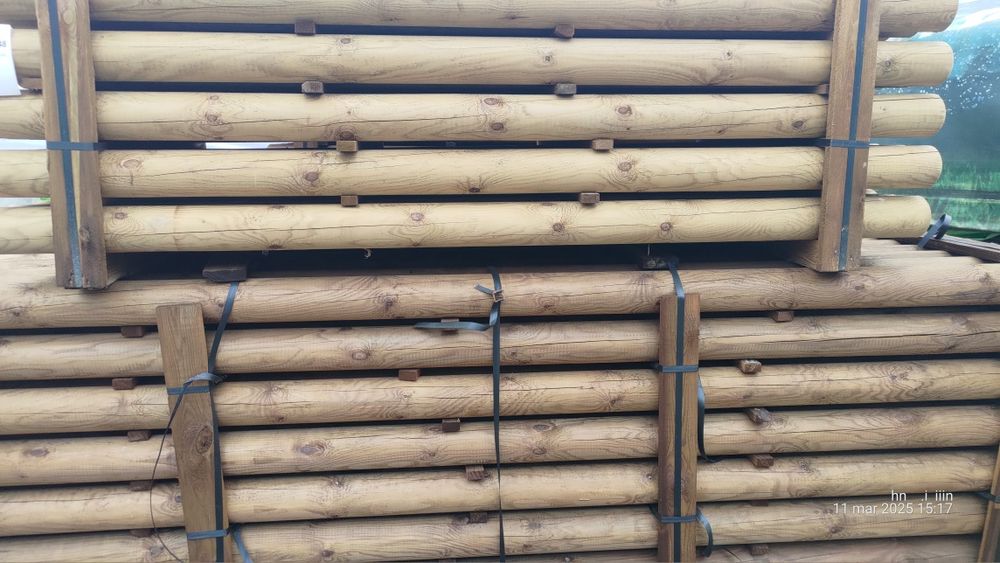 Wałek toczony, słupek drewniany, palik, palisada, okrąglak, 100x2500m