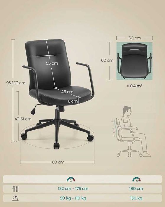 Fotel obrotowy Songmics CZARNY