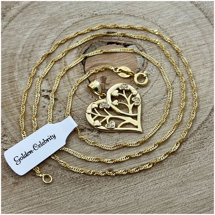 Złoty Naszyjnik Serce Ażurowe 925 + Róża Wieczna Prezent Dla Córki, Żo