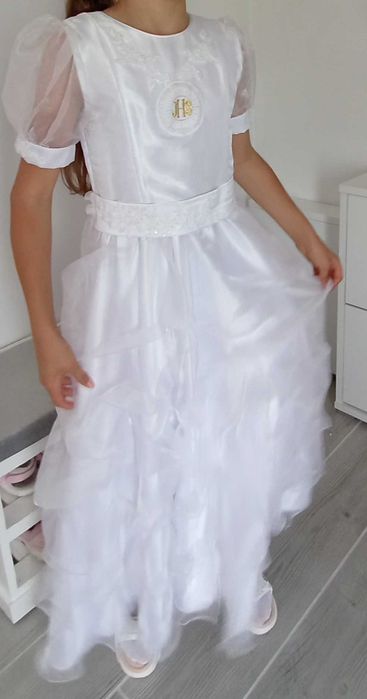 Elegancka  suknia komunijna falbany 140