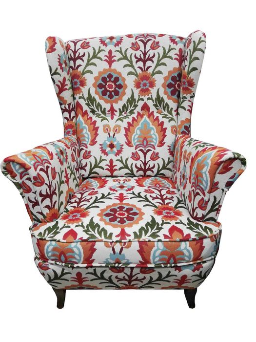 Fotel uszak kolorowy wzorzysty hiszpańska tkanina ,naturalny skład