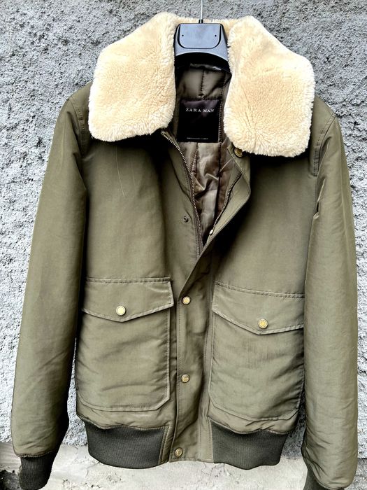 Casaco/Parka/Blusão Zara Man verde tropa matte NOVA gola pêlo