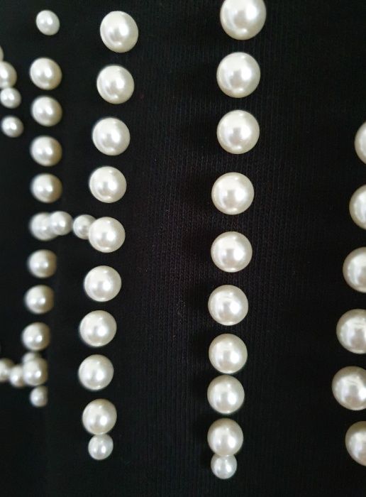 Bluza chic perełki koronka czarna