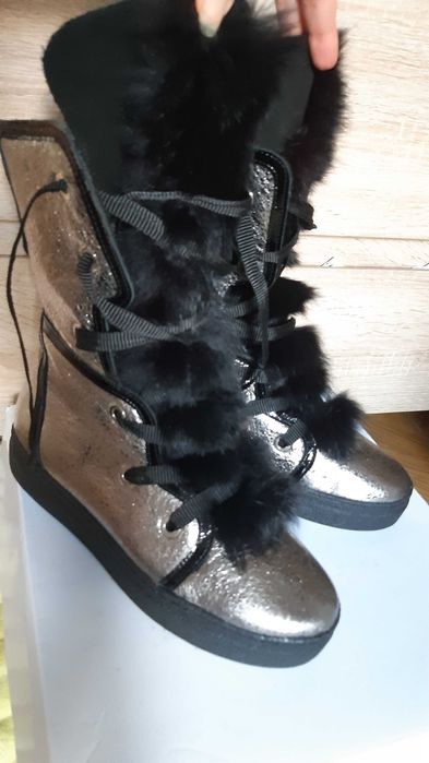 Buty w stylu Moon Boot skóra futro