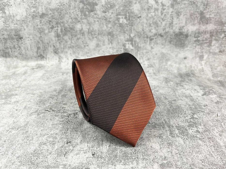NOWY krawat regimental garniturowy w pasy brązowy rdzawy rudy męski