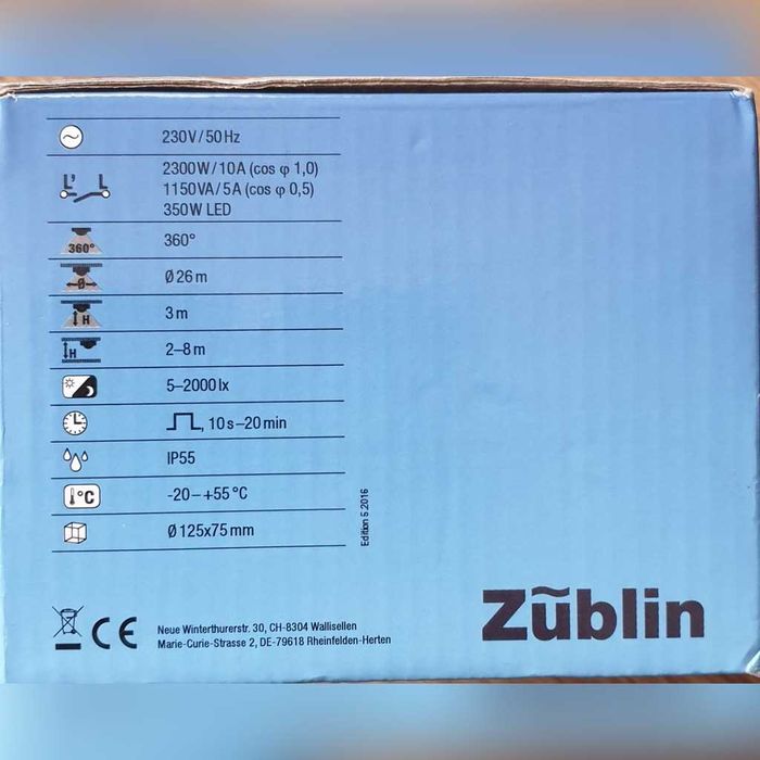 ZUBLIN
 CZUJNIK RUCHU
Czułość progowa jasności 5 ... 2000