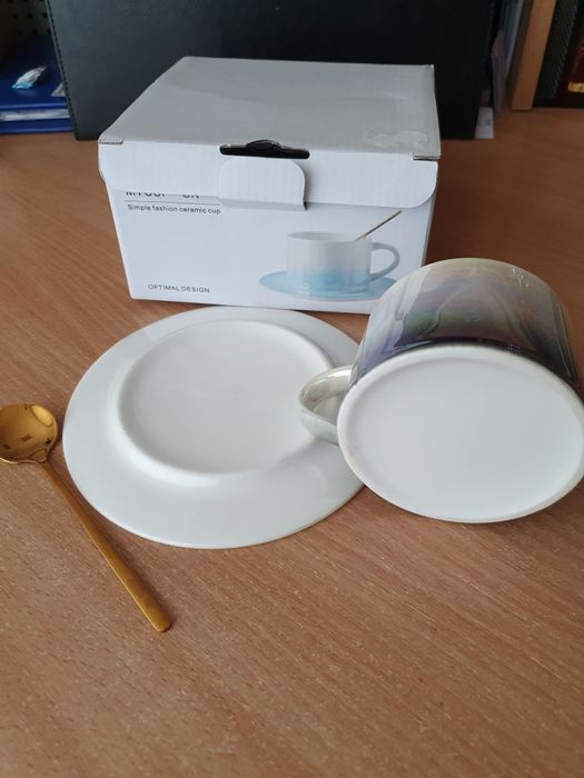 Керамічна чашка з блюдцем ложка кераміка