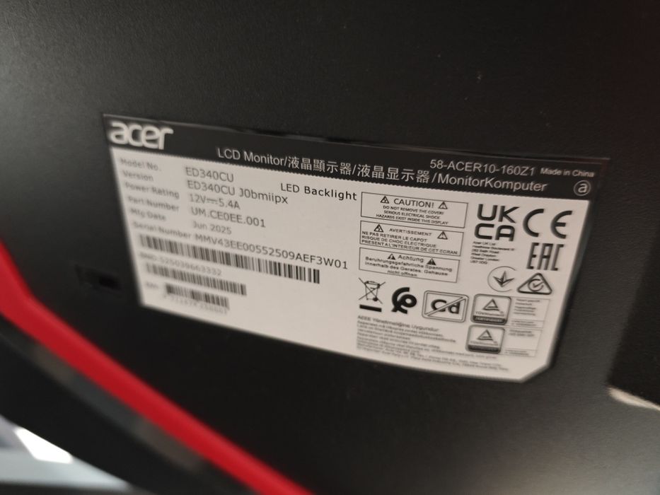 Monitor Gaming ACER Nitro ED340CUJ0BMIIPX 34