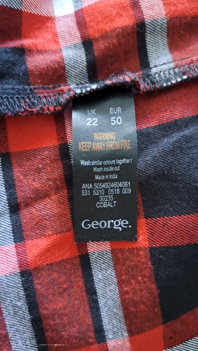 Czerwona Koszula w kratkę marki George rozmiar 50 5xl