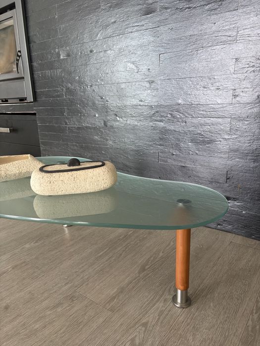 Mesa de Centro em Vidro Temperado e Madeira
