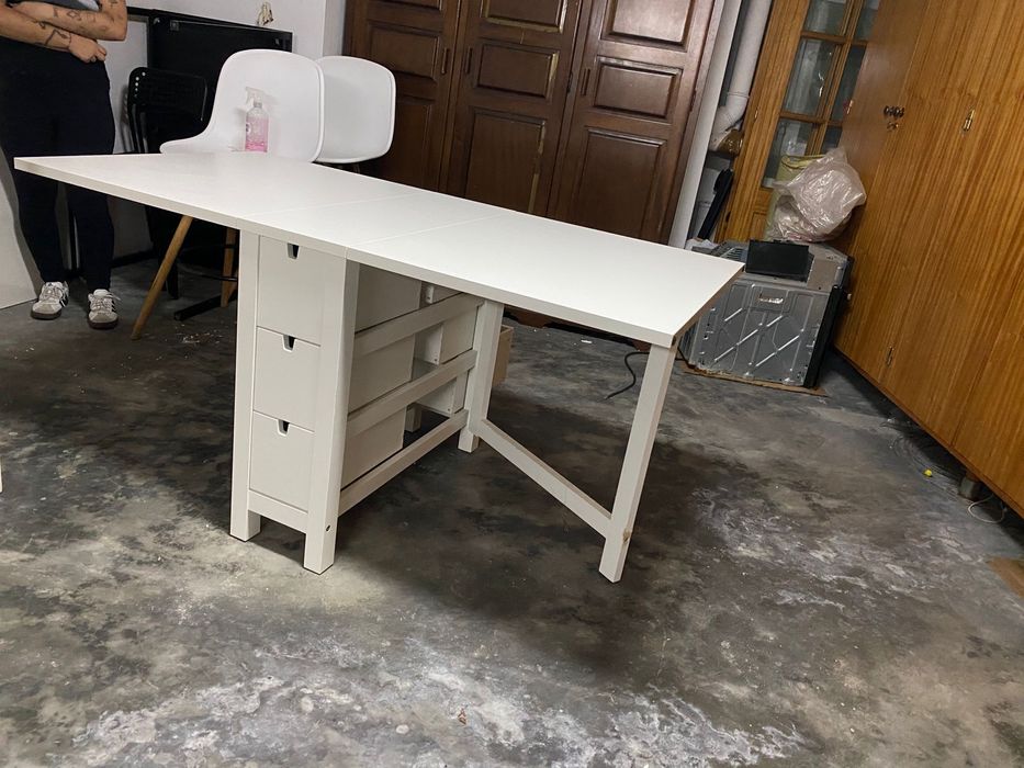 Mesa abas rebatív/pernas articul, branco, 26/89/152x80 cm